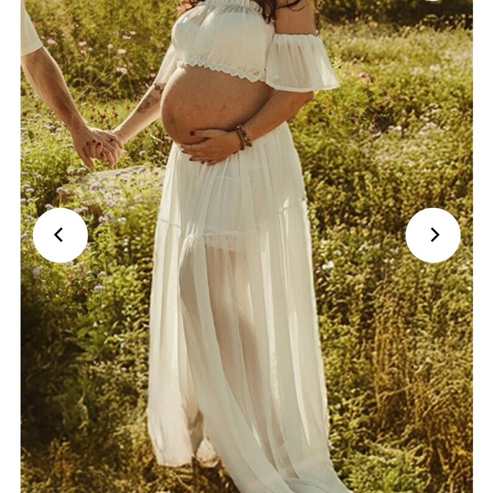 Sheer White Maternity Maxi Skirt - Boho Off-Shoulder Set